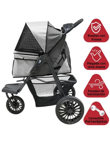 Carriola para Mascotas 3 Ruedas para Raza Chica y Mediana Plegable Correas de Seguridad Portavasos Soporta hasta 15 kg | Joykoo Tienda Oficial
