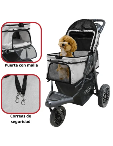 Carriola para Mascotas 3 Ruedas para Raza Chica y Mediana Plegable Correas de Seguridad Portavasos Soporta hasta 15 kg | Joykoo Tienda Oficial