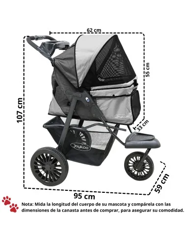 Carriola para Mascotas 3 Ruedas para Raza Chica y Mediana Plegable Correas de Seguridad Portavasos Soporta hasta 15 kg | Joykoo Tienda Oficial