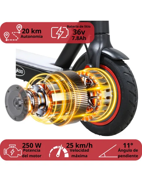 Scooter Eléctrico Plegable Motor 250W 25 km/h App Inteligente Ruedas 8.5 Pulgadas de Aire Soporta hasta 100 kg | Joykoo Tienda Oficial