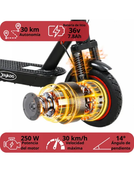 Scooter Eléctrico para Adulto 250W Velocidad Máxima 30 km/h Plegable App Luces Ruedas 8.5” Soporta 100 kg | Joykoo Tienda Oficial