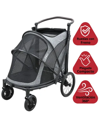 Carriola Plegable para Mascotas Ruedas  de Goma con Freno Manubrio Ajustable y Correas de Seguridad hasta 30 kg | Joykoo Tienda Oficial