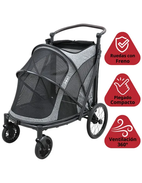 Carriola Plegable para Mascotas Ruedas  de Goma con Freno Manubrio Ajustable y Correas de Seguridad hasta 30 kg | Joykoo Tienda Oficial
