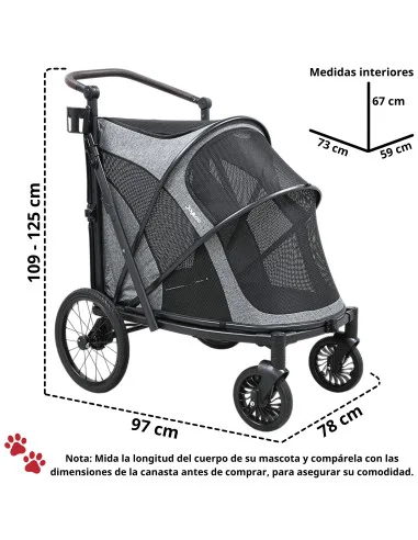 Carriola Plegable para Mascotas Ruedas  de Goma con Freno Manubrio Ajustable y Correas de Seguridad hasta 30 kg | Joykoo Tienda Oficial