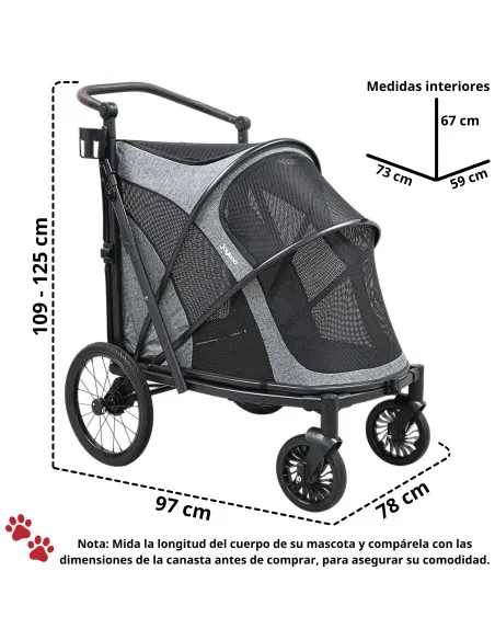 Carriola Plegable para Mascotas Ruedas  de Goma con Freno Manubrio Ajustable y Correas de Seguridad hasta 30 kg | Joykoo Tienda Oficial