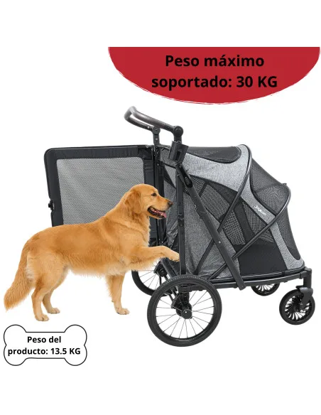 Carriola Plegable para Mascotas Ruedas  de Goma con Freno Manubrio Ajustable y Correas de Seguridad hasta 30 kg | Joykoo Tienda Oficial