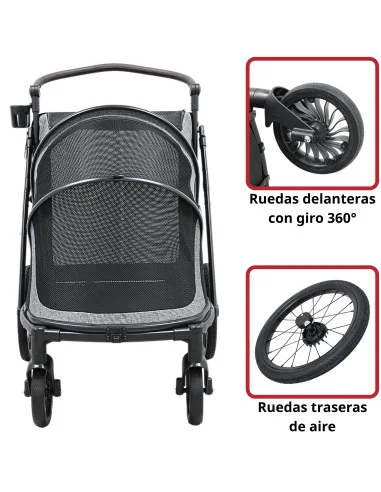 Carriola Plegable para Mascotas Ruedas  de Goma con Freno Manubrio Ajustable y Correas de Seguridad hasta 30 kg | Joykoo Tienda Oficial