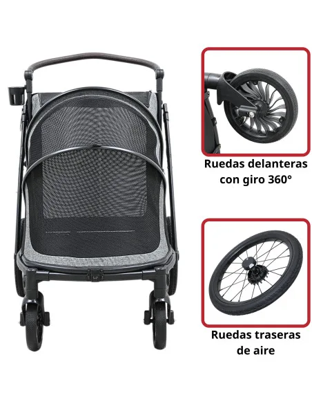 Carriola Plegable para Mascotas Ruedas  de Goma con Freno Manubrio Ajustable y Correas de Seguridad hasta 30 kg | Joykoo Tienda Oficial