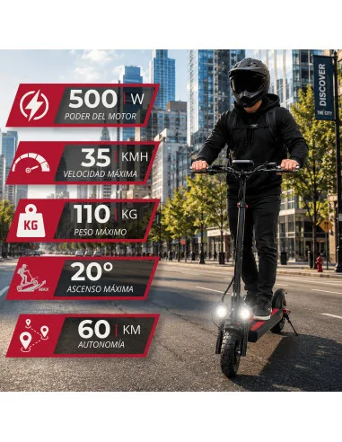 Scooter Eléctrico para Adultos Plegable Motor 500W Batería de Litio Freno de Disco Doble Suspensión Luces LED | Joykoo Tienda Oficial