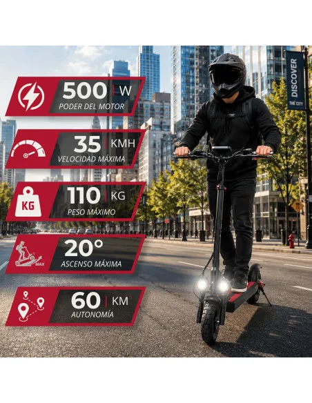 Scooter Eléctrico para Adultos Plegable Motor 500W Batería de Litio Freno de Disco Doble Suspensión Luces LED | Joykoo Tienda Oficial