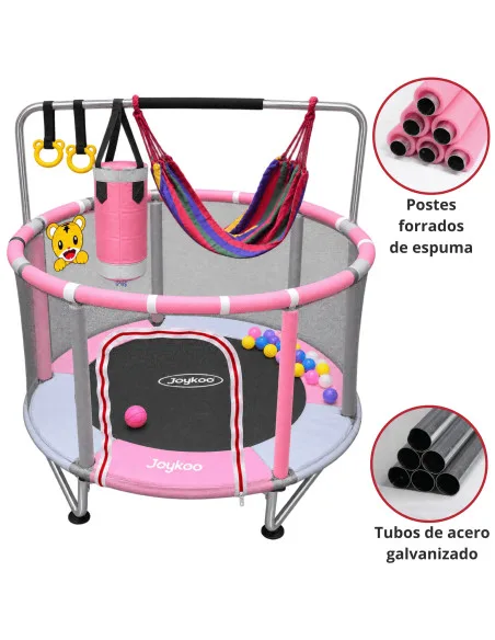 Trampolín Infantil 140 cm 55 Pulgadas Parque De Juegos Con Red De Seguridad Postes Acolchados 36 Resortes 50 kg | Joykoo Tienda Oficial