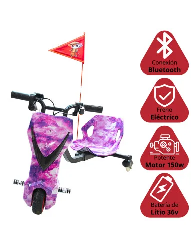 Montable Eléctrico Infantil Drift Trike Motor 150W 15 km/h Batería 36V Asiento Ajustable Bluetooth Hasta 55 kg | Joykoo Tienda Oficial