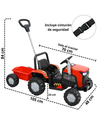Montable Eléctrico Para Niños Mini Tractor Con Bastón Dirigible Volante Y Pedal Acelerador Luces Música Batería 12V | Joykoo Tienda Oficial