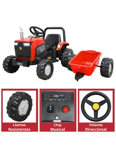 Montable Eléctrico Para Niños Mini Tractor Con Bastón Dirigible Volante Y Pedal Acelerador Luces Música Batería 12V | Joykoo Tienda Oficial