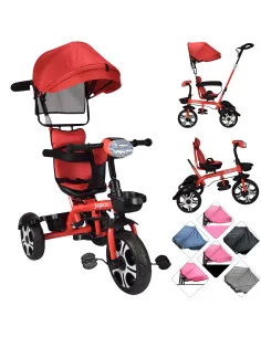 Triciclo Evolutivo para Niños Giratorio 360 con Luz y Sonido Ruedas de Eva Toldo y Bastón de Empuje Joykoo - 1