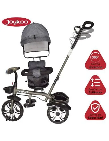 Triciclo Evolutivo para Niños Giratorio 360 con Luz y Sonido Ruedas de Eva Toldo y Bastón de Empuje | Joykoo Tienda Oficial