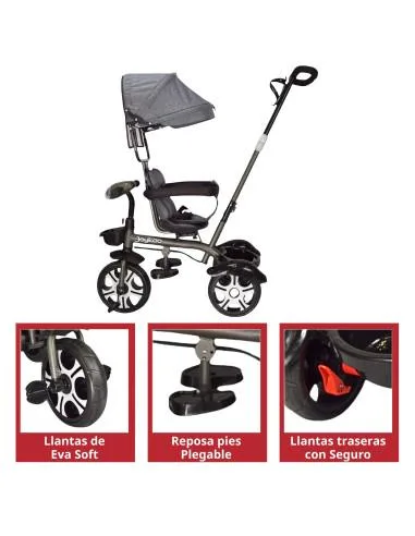 Triciclo Evolutivo para Niños Giratorio 360 con Luz y Sonido Ruedas de Eva Toldo y Bastón de Empuje | Joykoo Tienda Oficial