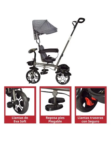 Triciclo Evolutivo para Niños Giratorio 360 con Luz y Sonido Ruedas de Eva Toldo y Bastón de Empuje | Joykoo Tienda Oficial