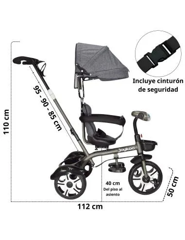 Triciclo Evolutivo para Niños Giratorio 360 con Luz y Sonido Ruedas de Eva Toldo y Bastón de Empuje | Joykoo Tienda Oficial