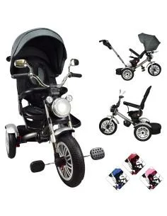 Triciclo para Niños Asiento Reclinable Giratorio 360 Luz y Sonido Llantas de Goma Joykoo - 1 2