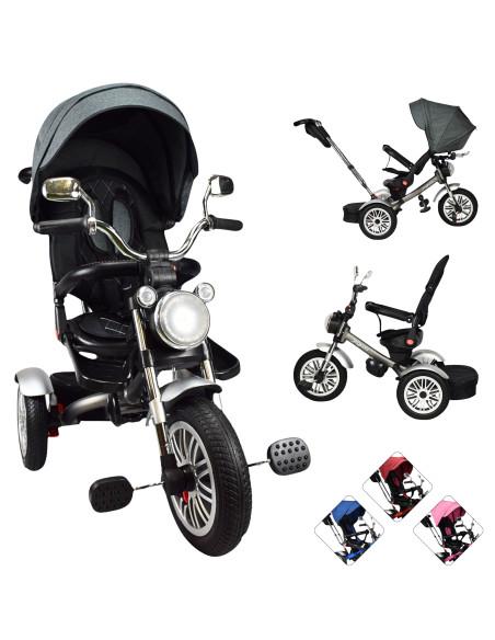 Triciclo para Niños Asiento Reclinable Giratorio 360 Luz y Sonido Llantas de Goma Joykoo - 1 2