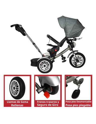 Triciclo para Niños Asiento Reclinable Giratorio 360 Luz y Sonido Llantas de Goma | Joykoo Tienda Oficial