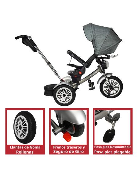 Triciclo para Niños Asiento Reclinable Giratorio 360 Luz y Sonido Llantas de Goma | Joykoo Tienda Oficial