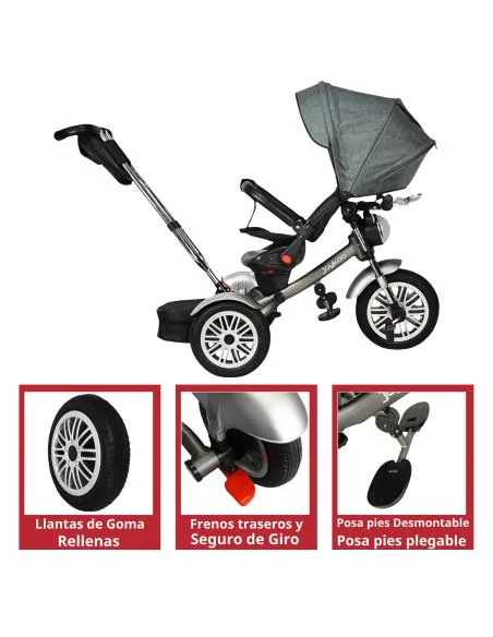 Triciclo para Niños Asiento Reclinable Giratorio 360 Luz y Sonido Llantas de Goma | Joykoo Tienda Oficial